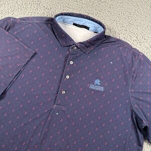 Greyson Men's Performance Golf Polo Shirt Large Navy‎ Blue Red Floral Print Wolf